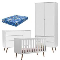 Quarto de Bebê Retrô Clean com Berço Americano Retrô Ana Branco Acetinado e Colchão Ortobom Matic