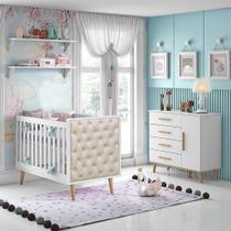 Quarto de Bebê Retrô Cômoda com Fraldário Ludmila Berço c/ Capitonê Lorena Branco Carolina Baby