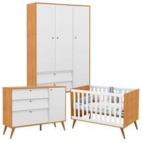 Quarto de Bebê Retro Gold 3 Portas Freijó Branco Eco Wood com Trocador Matic