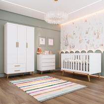 Quarto de Bebê Retrô Guarda Roupa 3P Ludmila Cômoda Lorena Berço 3 em 1 Ludmila Branco Carolina Baby