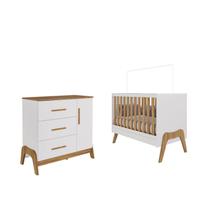 Quarto de Bebê Retrô Guti Peroba com Berço e Cômoda MDF -