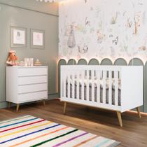 Quarto de Bebê Retrô Lorena Berço 3 em 1 Ludmila Cômoda Infantil Branco Carolina Baby