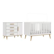 Quarto de Bebê Retrô Ludmila Berço 3x1 Cômoda Infantil Branco Carolina Baby