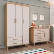 Quarto de Bebê Retrô Ludmila Guarda Roupa 3 Portas Cômoda Infantil com Porta Off White Carolina Baby Quarto de Bebê Retrô Ludmila Guarda Roupa 3 Portas Cômoda Infantil com Porta Off White Carolina Baby
