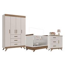 Quarto de Bebê Retrô Maya com Berço Americano Vitória Off White Carvalho Carolina