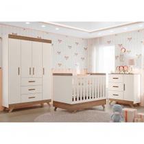 Quarto De Bebê Retrô Maya Com Berço Americano Vitória Off White Carvalho Com Colchão Ortobom - Carolina