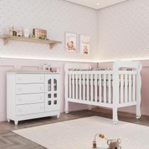 Quarto de Bebê Selena Berço 3 em 1 Lila Cômoda Infantil com Porta Branco Carolina Baby