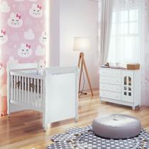 Quarto de Bebê Selena Berço Mini Cama Mirelle Cômoda Infantil com Porta Branco Carolina Baby