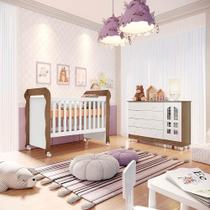 Quarto de Bebê Selena Berço Mini Cama Mirelle Cômoda Infantil Gran Selena com Porta Branco com Amadeirado Carolina Baby