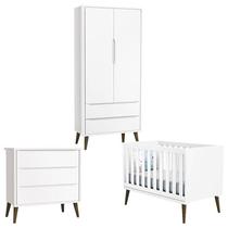 Quarto de Bebê Theo 2 Portas Branco Acetinado com Pés Amadeirado - Reller Quarto de Bebê Theo 2 Portas Branco Acetinado com Pés Amadeirado - Reller