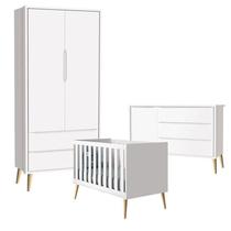 Quarto de Bebê Theo 2 Portas Branco Acetinado Pés Madeira Natural - Reller