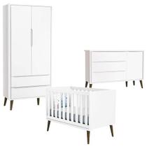 Quarto De Bebê Theo 2 Portas Com Cômoda Com Porta Branco Acetinado Com Pés Amadeirado - Reller Quarto De Bebê Theo 2 Portas Com Cômoda Com Porta Branco Acetinado Com Pés Amadeirado - Reller