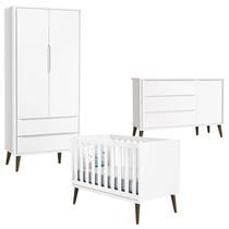 Quarto de Bebê Theo 2 Portas com Cômoda com Porta Branco Acetinado com Pés Amadeirado - Reller