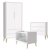 Quarto De Bebê Theo 2 Portas Com Cômoda Gaveteiro Branco Acetinado Pés Madeira Natural - Reller Quarto De Bebê Theo 2 Portas Com Cômoda Gaveteiro Branco Acetinado Pés Madeira Natural - Reller