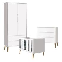 Quarto de Bebê Theo 2 Portas com Cômoda Gaveteiro Branco Acetinado Pés Madeira Natural - Reller Quarto de Bebê Theo 2 Portas com Cômoda Gaveteiro Branco Acetinado Pés Madeira Natural - Reller