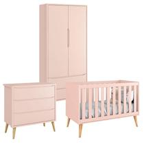 Quarto de Bebê Theo 2 Portas Rosa com Pés Madeira Natural Reller Quarto de Bebê Theo 2 Portas Rosa com Pés Madeira Natural Reller