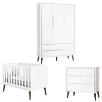 Quarto De Bebê Theo 3 Portas Branco Acetinado Com Pés Amadeirado - Reller