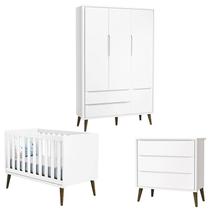 Quarto de Bebê Theo 3 Portas Branco Acetinado com Pés Amadeirado - Reller Quarto de Bebê Theo 3 Portas Branco Acetinado com Pés Amadeirado - Reller
