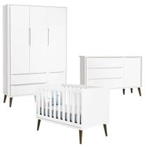 Quarto De Bebê Theo 3 Portas Com Cômoda Com Porta Branco Acetinado Com Pés Amadeirado - Reller Quarto De Bebê Theo 3 Portas Com Cômoda Com Porta Branco Acetinado Com Pés Amadeirado - Reller