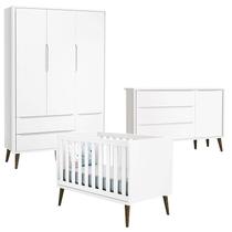 Quarto de Bebê Theo 3 Portas com Cômoda com Porta Branco Acetinado com Pés Amadeirado - Reller Quarto de Bebê Theo 3 Portas com Cômoda com Porta Branco Acetinado com Pés Amadeirado - Reller