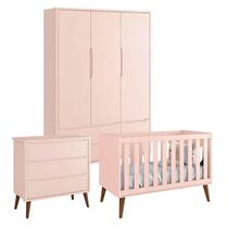 Quarto de Bebê Theo 3 Portas Cômoda Gaveteiro Rosa com Pés Amadeirados Reller