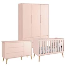 Quarto de Bebê Theo 3 Portas Rosa com Pés Madeira Natural Reller