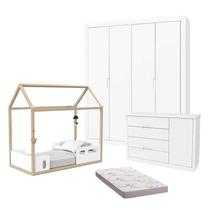 Quarto de bebê Tutto New 4 Portas e Mini Cama Montessoriana Liv Branco Soft Natural com Colchão - Matic
