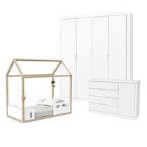 Quarto de bebê Tutto New 4 Portas e Mini Cama Montessoriana Liv Branco Soft Natural - Matic Quarto de bebê Tutto New 4 Portas e Mini Cama Montessoriana Liv Branco Soft Natural - Matic