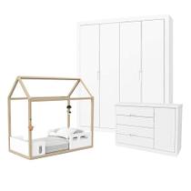 Quarto De Bebê Tutto New 4 Portas E Mini Cama Montessoriana Liv Branco Soft Natural - Matic Quarto De Bebê Tutto New 4 Portas E Mini Cama Montessoriana Liv Branco Soft Natural - Matic
