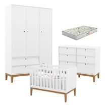 Quarto de Bebe Unique 3 Portas com Cômoda 6 Gavetas Branco Soft Eco Wood e Colchão Gazin - Matic Quarto de Bebe Unique 3 Portas com Cômoda 6 Gavetas Branco Soft Eco Wood e Colchão Gazin - Matic