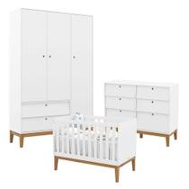 Quarto De Bebe Unique 3 Portas Com Cômoda 6 Gavetas Branco Soft Eco Wood - Matic Quarto De Bebe Unique 3 Portas Com Cômoda 6 Gavetas Branco Soft Eco Wood - Matic