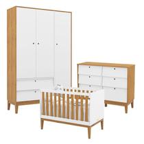Quarto de Bebe Unique 3 Portas com Cômoda 6 Gavetas Branco Soft Freijó Eco Wood - Matic
