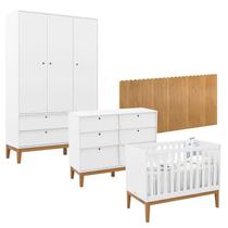Quarto de Bebê Unique 3 Portas com Cômoda 6 Gavetas e Painel Farm Branco Soft Eco Wood - Matic