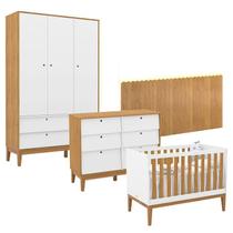 Quarto de Bebê Unique 3 Portas com Cômoda 6 Gavetas e Painel Farm com Led Branco Soft Freijó Eco Wood - Matic