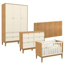 Quarto de Bebê Unique 3 Portas com Cômoda 6 Gavetas e Painel Farm Freijó Off White Eco Wood - Matic