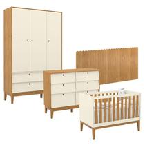Quarto de Bebê Unique 3 Portas com Cômoda 6 Gavetas e Painel Farm Off White Freijó Eco Wood - Matic Quarto de Bebê Unique 3 Portas com Cômoda 6 Gavetas e Painel Farm Off White Freijó Eco Wood - Matic