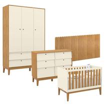 Quarto de Bebê Unique 3 Portas com Cômoda 6 Gavetas e Painel Farm Off White Freijó Eco Wood - Matic Quarto de Bebê Unique 3 Portas com Cômoda 6 Gavetas e Painel Farm Off White Freijó Eco Wood - Matic