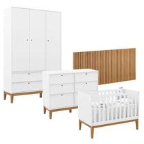 Quarto de Bebê Unique 3 Portas com Cômoda 6 Gavetas e Painel Ripado Branco Soft Eco Wood - Matic