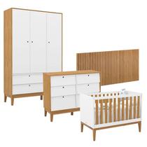 Quarto de Bebê Unique 3 Portas com Cômoda 6 Gavetas e Painel Ripado Branco Soft Freijó Eco Wood - Matic Quarto de Bebê Unique 3 Portas com Cômoda 6 Gavetas e Painel Ripado Branco Soft Freijó Eco Wood - Matic