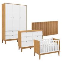 Quarto De Bebê Unique 3 Portas Com Cômoda 6 Gavetas E Painel Ripado Freijó Branco Soft Eco Wood Quarto De Bebê Unique 3 Portas Com Cômoda 6 Gavetas E Painel Ripado Freijó Branco Soft Eco Wood