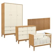 Quarto de Bebê Unique 3 Portas com Cômoda 6 Gavetas e Painel Ripado Freijó Off White Eco Wood - Matic Quarto de Bebê Unique 3 Portas com Cômoda 6 Gavetas e Painel Ripado Freijó Off White Eco Wood - Matic