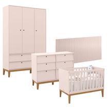 Quarto de Bebê Unique 3 Portas com Cômoda 6 Gavetas e Painel Ripado Rose Eco Wood - Matic