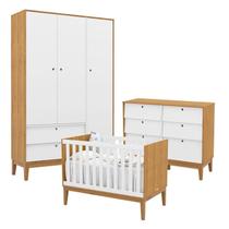 Quarto de Bebe Unique 3 Portas com Cômoda 6 Gavetas Freijó Branco Soft Eco Wood - Matic