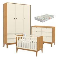 Quarto de Bebe Unique 3 Portas com Cômoda 6 Gavetas Freijó Off White Eco Wood e Colchão Gazin - Matic
