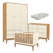 Quarto de Bebe Unique 3 Portas com Cômoda 6 Gavetas Off White Freijó Eco Wood e Colchão Gazin - Matic