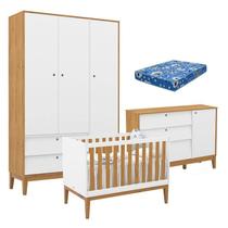 Quarto de Bebe Unique 3 Portas com Cômoda Sapateira Branco Soft Freijó Eco Wood e Colchão Ortobom - Matic Quarto de Bebe Unique 3 Portas com Cômoda Sapateira Branco Soft Freijó Eco Wood e Colchão Ortobom - Matic