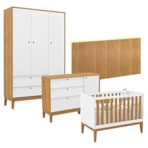 Quarto de Bebê Unique 3 Portas com Cômoda Sapateira e Painel Farm com Led Branco Soft Freijó Eco Wood - Matic Quarto de Bebê Unique 3 Portas com Cômoda Sapateira e Painel Farm com Led Branco Soft Freijó Eco Wood - Matic