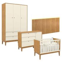 Quarto De Bebê Unique 3 Portas Com Cômoda Sapateira E Painel Farm Com Led Freijó Off White Eco Wood - Matic Quarto De Bebê Unique 3 Portas Com Cômoda Sapateira E Painel Farm Com Led Freijó Off White Eco Wood - Matic