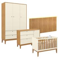 Quarto de Bebê Unique 3 Portas com Cômoda Sapateira e Painel Farm com Led Off White Freijó Eco Wood - Matic