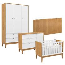 Quarto de Bebê Unique 3 Portas com Cômoda Sapateira e Painel Farm Freijó Branco Soft Eco Wood - Matic Quarto de Bebê Unique 3 Portas com Cômoda Sapateira e Painel Farm Freijó Branco Soft Eco Wood - Matic